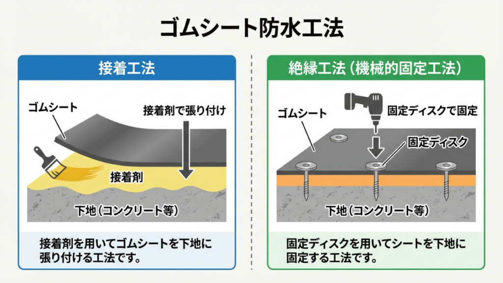 ゴムシート防水の工法